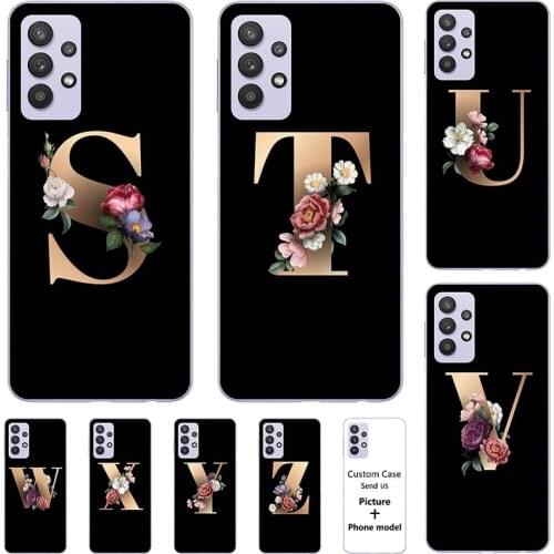 Flower 26 English Case For Samsung Galaxy A32 4G A325 A326 A52 A525 A526 A72 5G A726 A725 Name Letter Custom Soft Silicone Cover