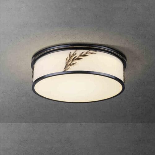 New Chinese style ceiling lamp all copper fabric round master bedroom guest room modern minimalist entrance balcony bedroom