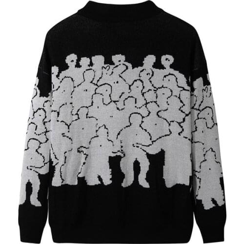 Fashion Sweater Men Cotton Embroidery Pull Homme Sweater Men Clothing Korean Clothes Oversize Knitted Sweater Coats No Quit 3XL