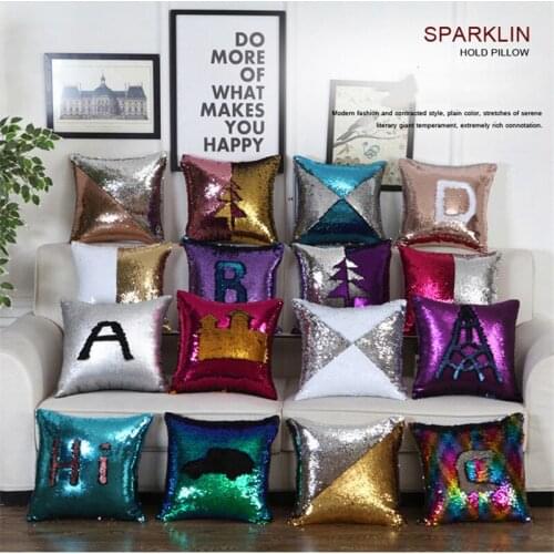 Magic Pillowcase Sequins Throw Pillow Cover letter print Cushion Covers Decorative Reversible Fashion Design Cushion Cover