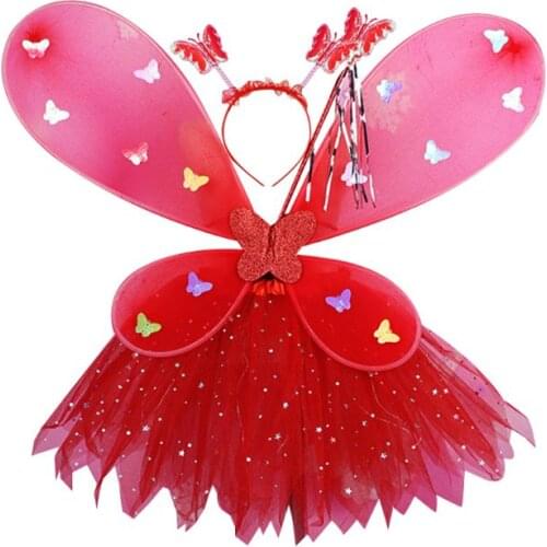 Adults Child Flashing Wings Tutu Skirt Pettiskirt Glow Headband Fairy Stick Set