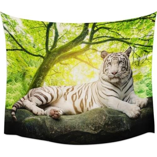 Green Forest Animal White Tiger Stone Tapestry Wall Hanging Home Wall Decor Blanket Bedroom Tapestry Yoga Mat