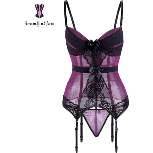Blue/Purple/Black Color Adjustable Straps Transparent Erotic Sexy Lingerie Women Corsets And Bustiers With G String 944