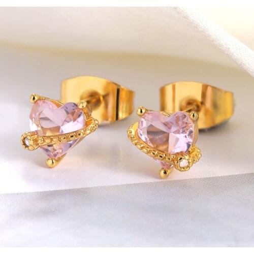 Cute Heart Crystal Earrings For Women High Quality Rose Gold Color Stud Earrings Wedding Jewelry Female 2021