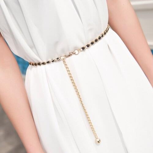 Fashion Elegant Lady Pearl Waist Wild Thin Waistband Women Dress Decoration Belts Chain Metal Chain Belt Bohemian Slim Belt