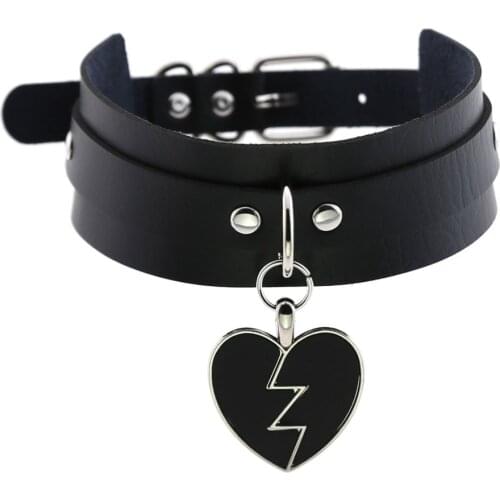 DIEZI Harajuku PU Leather Choker Necklace For Women Statement Gothic Punk Vintage Rock Heart Necklaces Sexy Anime Jewelry