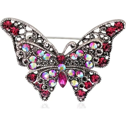 1PC Fashion Colorful Butterfly Brooches Metal Crystal Rhinestones Cutout Brooch Animal Pins Banquet Wedding Bouquet Brooch Gifts