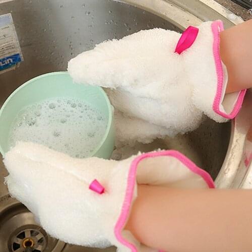 1pc Bamboo Fiber Waterproof Dishwashing Gloves Thick Durable Convenient Scrub Brush Household Cleaning Gloves Magic Gloves