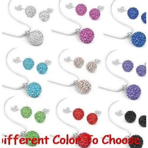 10 set/lot 10mm multicolor mixed white disco ball set silver plated drop studs earrings Necklace Chains h5643