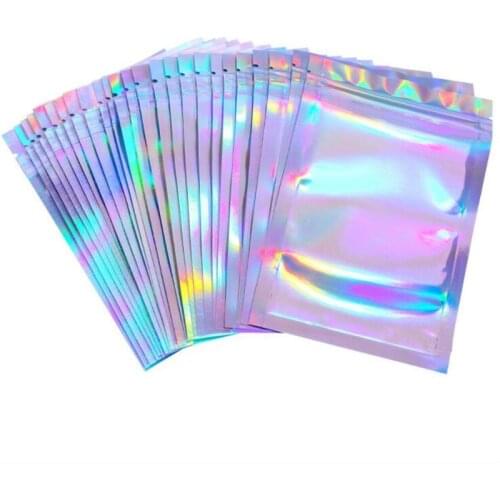 10pcs 7.5x10/8.5x13/10x15/14x20mm Laser Self Sealing Zip Zipper Lock Plastic Bags Colorful Ziplock Bags For Jewelry Packaging