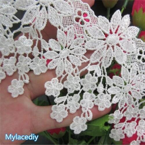 3 yard Ivory Polyester Flower Handmade Embroidered Fabric Lace Edge Trim Applique Ribbon DIY Sewing Craft Decoration
