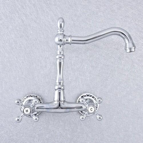 360 Swivel Polished Chrome Bathroom Basin Sink Mix Tap Dual Handles Wall Mounted Kitchen Basin Sink Mixer Faucet zsf788