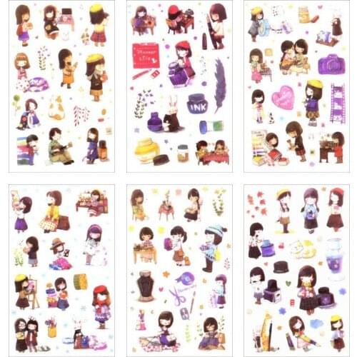 6PCS New Cute School Girl Children Stationery For DIY Albums Scrapbooking Diary Decoration Cartoon Depicting Stickers