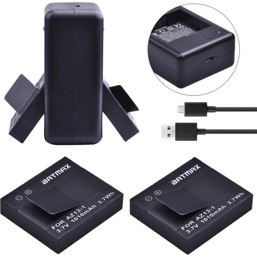 2pcs 1010mAh Batteries for Xiaoyi Battery AZ13-1 Battery+USB Dual Charger For Xiaomi Yi Action Camera Battery