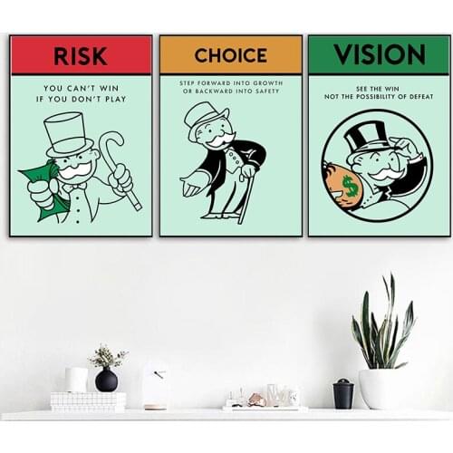 Alec Monopolies of Board Game Card Artwork Wall Cartoon Canvas Painting Poster and Print Picture for Home Bedroom Decoration
