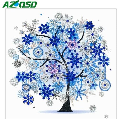 AZQSD Diamond Painting Tree Diamond Embroidery Scenic 30x30 Special Shaped Round Drill Needlework Gift Home Decoration Handmade