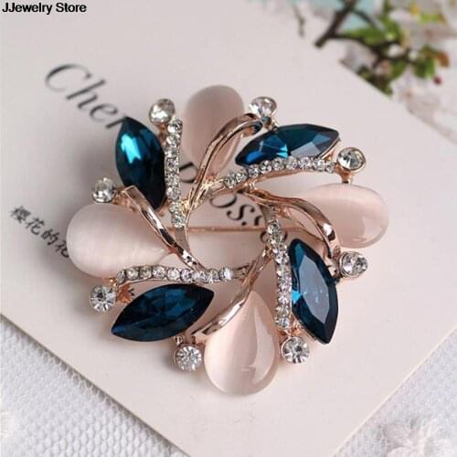 High-Grade Jewelry Clothing Accessories Flower Brooch Korean Style Bauhinia Opal Flower Corsage Crystal Rhinestone Brooch Pin