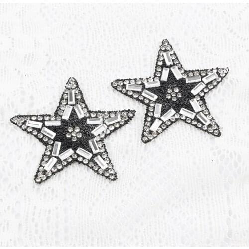 Black white star Rhinestones crystal Beaded iron on patch T-shirt bag Jeans decoration patch Wedding dress garment accessories