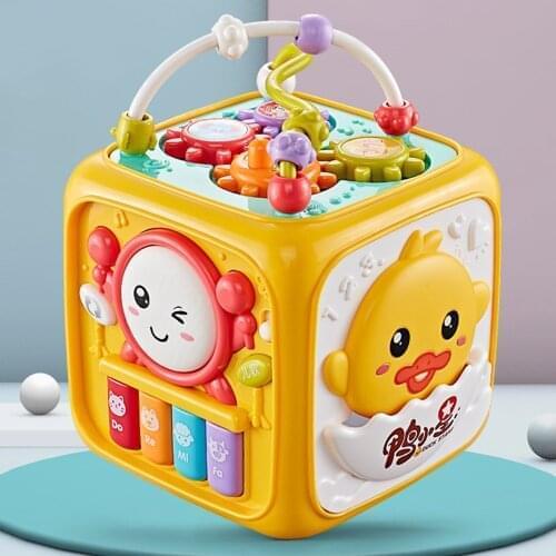 ESUN Baby Musical Box Toddler Funny Hand Drum Toy Baby Activity Cube Geometric Blocks Toy Infant Sorting Music Plaything Box Toy