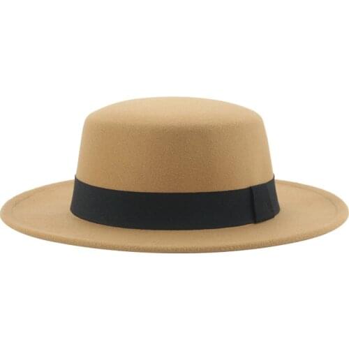 Fedora hat women men flat top solid color wide brim ribbon band felted hat casual dress formal black white men women winter hats