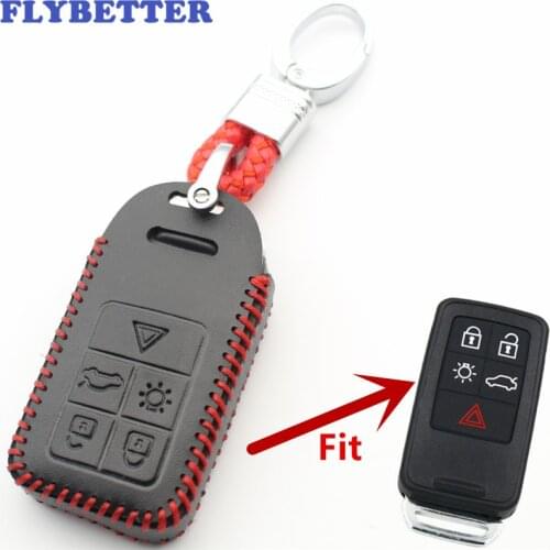FLYBETTER 5Button Keyless Entry Smart Leather Key Case Cover For Volvo S60/S80/V60/XC60/XC70/S60L/V40 L565