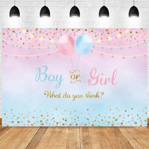 Boy or Girl Photo Backdrop Gender Reveal Happy Birthday Party Balloon Baby Shower Newborn Kids Photography Background Banner