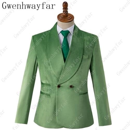 Gwenhwyfar Custom made Size and Color Double-Breasted Groom Tuxedos Green Velvet Groomsman Bridegroom Wedding Suit Only Jacket