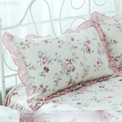 2pcs 48x74CM pastoral style Cotton printed pillowcase Ruffle pillow case garden small floral pillow cover Bedding cushion cases