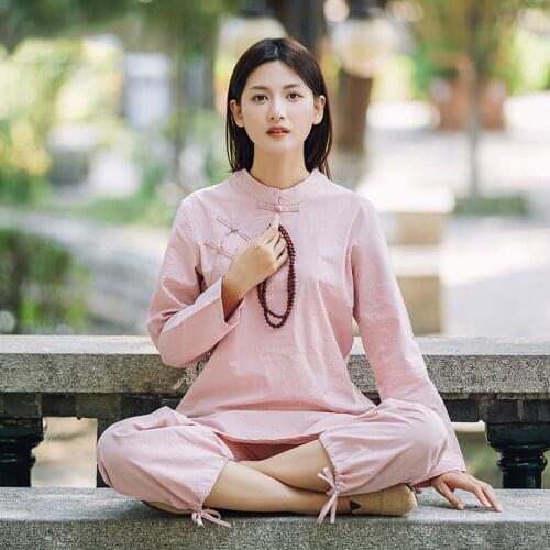 Chinese Martial Arts Long Sleeve Woman Tai Chi Clothing Suit Wing Chun Kung Fu Uniforms Women Loose Yoga Clothes Tea Service