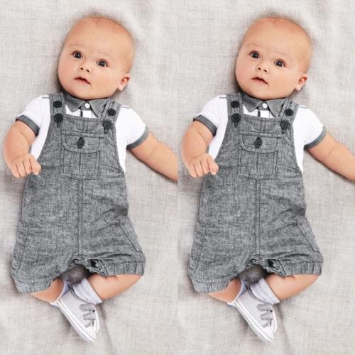 New 2PCS Set Baby Boys Cloth Set Infants T-shirt Top+Bib Pants Kids Jumpsuit Newborn Overall Costume