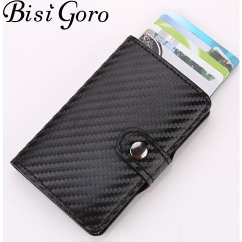 BISI GORO 2018 men and women credit card holder id business card case wallet for women metal wallet pu leather solid steel box
