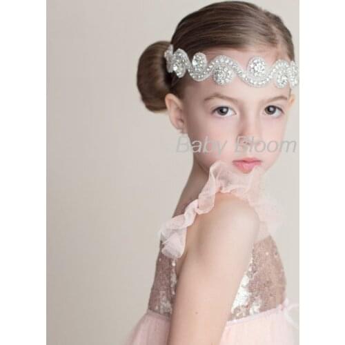 Beautiful Rhinestone & Pearl Baby Headband on White Ribbon. For Christening, Baptism, Wedding, Special Occasion, Photo Prop
