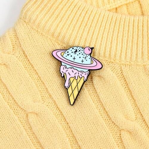 Cartoon Planet Ice Cream Enamel Pins Soft Cone Brooches Backpack Shirt Button Badge Cute Food Jewelry Gift for Kids Friends