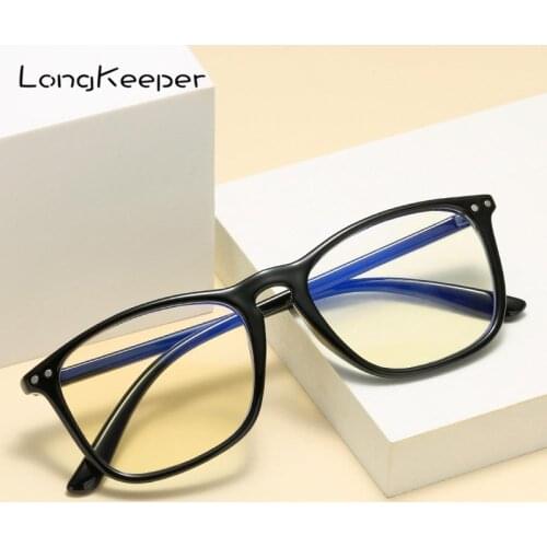 LongKeeper Men Anti Blue Light Glasses Frame Women Computer Gaming Eyeglasses Vintage Square Clear Lens Spectacles UV400 Oculos
