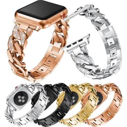 Diamond Denim Chain Strap Apple Watch Series 6/5/4/3/2/1 Fashionable Simple iwatch SE Metal Chain 38/42/40/44mm Ladies Watch