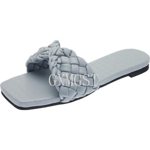 New Fashion Weave Slippers Women Square Toe Flat Casual Shoes Women Slide 2021 Summer Flip Flops Beach Sandal Slipper Big Size42
