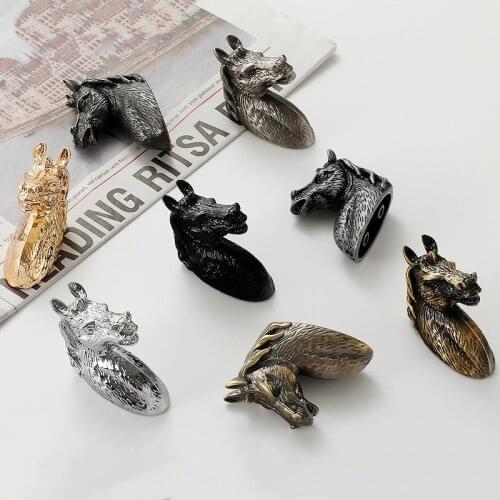 Zinc Alloy Furniture Cabinet Handle Horse Head Kitchen Handle Cabinet Wardrobe Drawer Creative Animal Handle