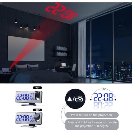 LED Digital Alarm Clock Projector Table Electronic Desktop Clocks USB Wake Up FM Radio Time Projector Snooze Function 3 Color
