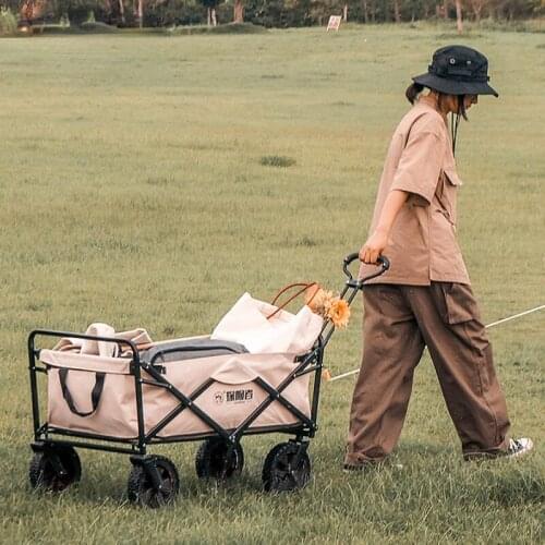 Outdoor Folding Trolley Car Portable Shopping Camping Picnic Steel Pipe Bracket Multifunction Storage Cart Lightweight