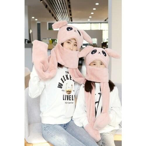 2020 net red versatile funny hat, autumn and winter warm scarf gloves set, plush lovely rabbit ears will move