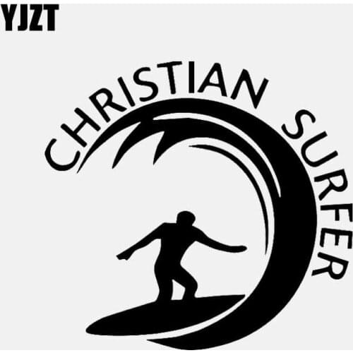 YJZT 14.7CM*13.8CM CHRISTIAN SURFER Car Sticker Personality Vinyl Decal Black/Silver C3-1357