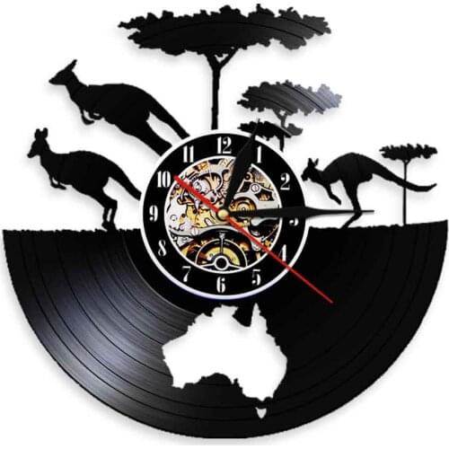Vintage Kangaroo Wall Clock Australia Map Modern Design Decor Vinyl Record Wall Clock With Light Watch For Animals Lover Gift