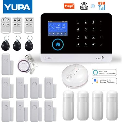 WIFI GSM Home Security Alarm System With Wireless Smoke Detector Sensor Burglar Anti Theft TUYA APP Remote Control For Smart Kit