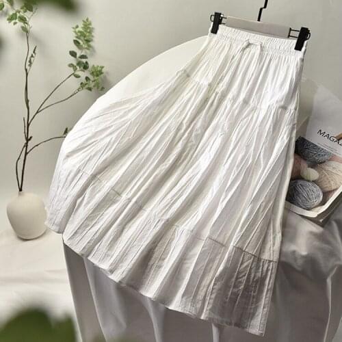 2020 Summer A-Line Cotton Material Stretch High Waist Women Boho White Skirt With Lining Faldas Jupe Femme Saia