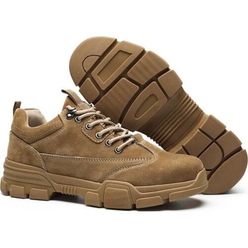 Safety Shoes Men Fashion Suede Leather Lace Up Rubber Sole Steel Toe Anti Smashing Puncture-resistant Indestructible Work Boots
