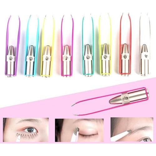 LED Illuminated Eyebrow Clip Non-slip Eyebrow Tweezers Clipper Trimming Stainless Steel Hair Removal Clamp Makeup Beauty Tool
