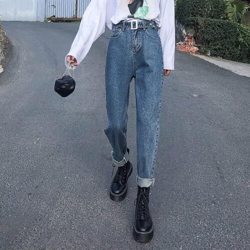 2020 Women High Waist Oversized Loose Jeans Lady Students Plus Size 4XL Streetwear Blue Straight Denim Pants Autumn Trousers