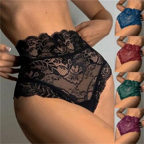 Women Sexy Panties Hollow Out Underpants Lace High Waist Female Underpants Transparent Embroidery Seduction Sexy Underwear