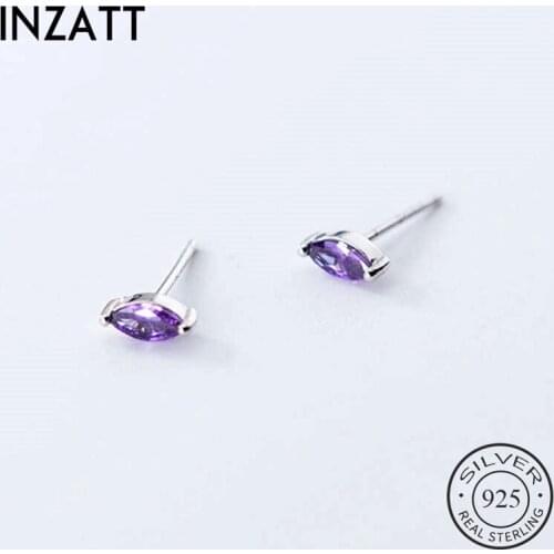 INZATT Real 925 Sterling Silver Zircon Stud Earrings For Woman Party Fine Jewelry Bohemian Accessories Minimalist Gift