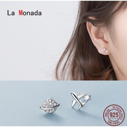 La Monada Aircraft Planet Women Earrings Studs 925 Sterling Silver Fine Jewelry Minimalist Stud Earrings For Women Silver 925